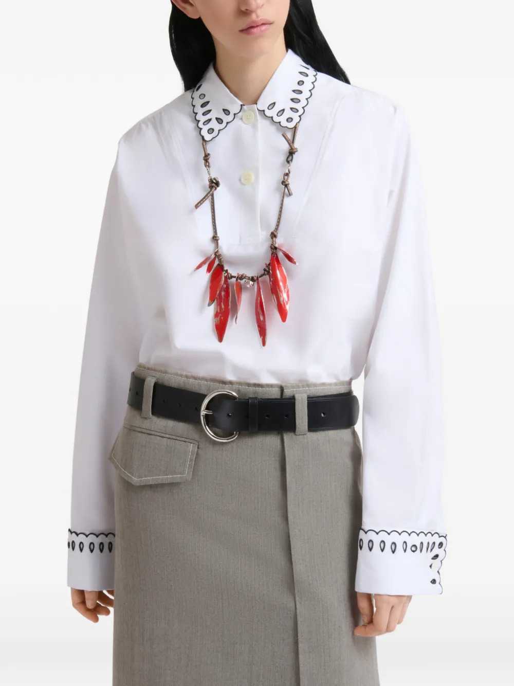 Marni Women White Poplin Shirt With Half-Button Placket And Broderie Anglaise MARNI