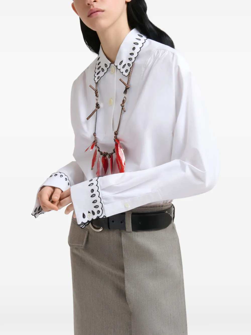 Marni Women White Poplin Shirt With Half-Button Placket And Broderie Anglaise MARNI