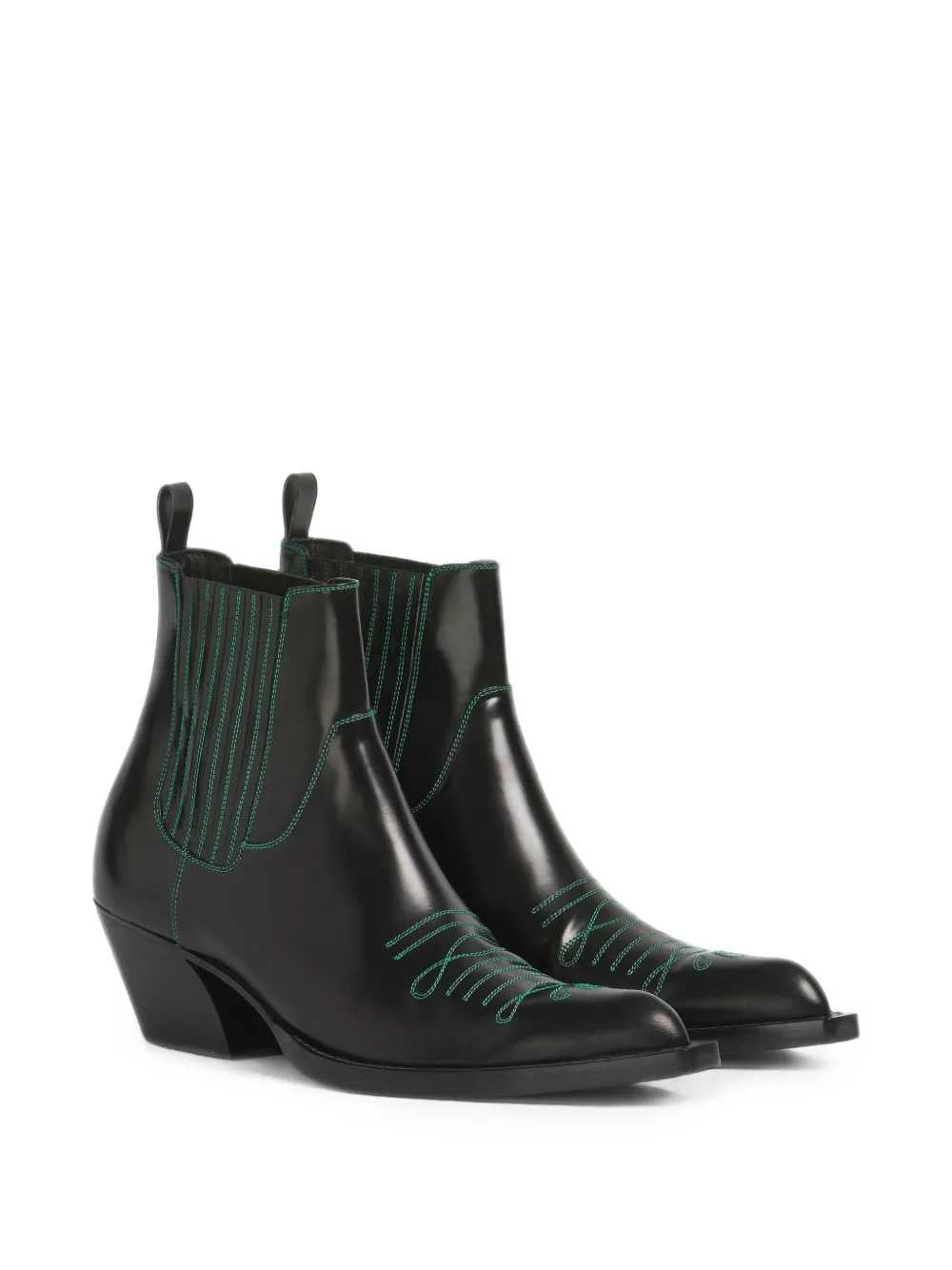 Marni Men Leather Cowboy Boots With Contrast Stitching MARNI