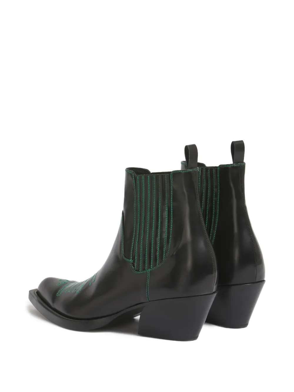 Marni Men Leather Cowboy Boots With Contrast Stitching MARNI