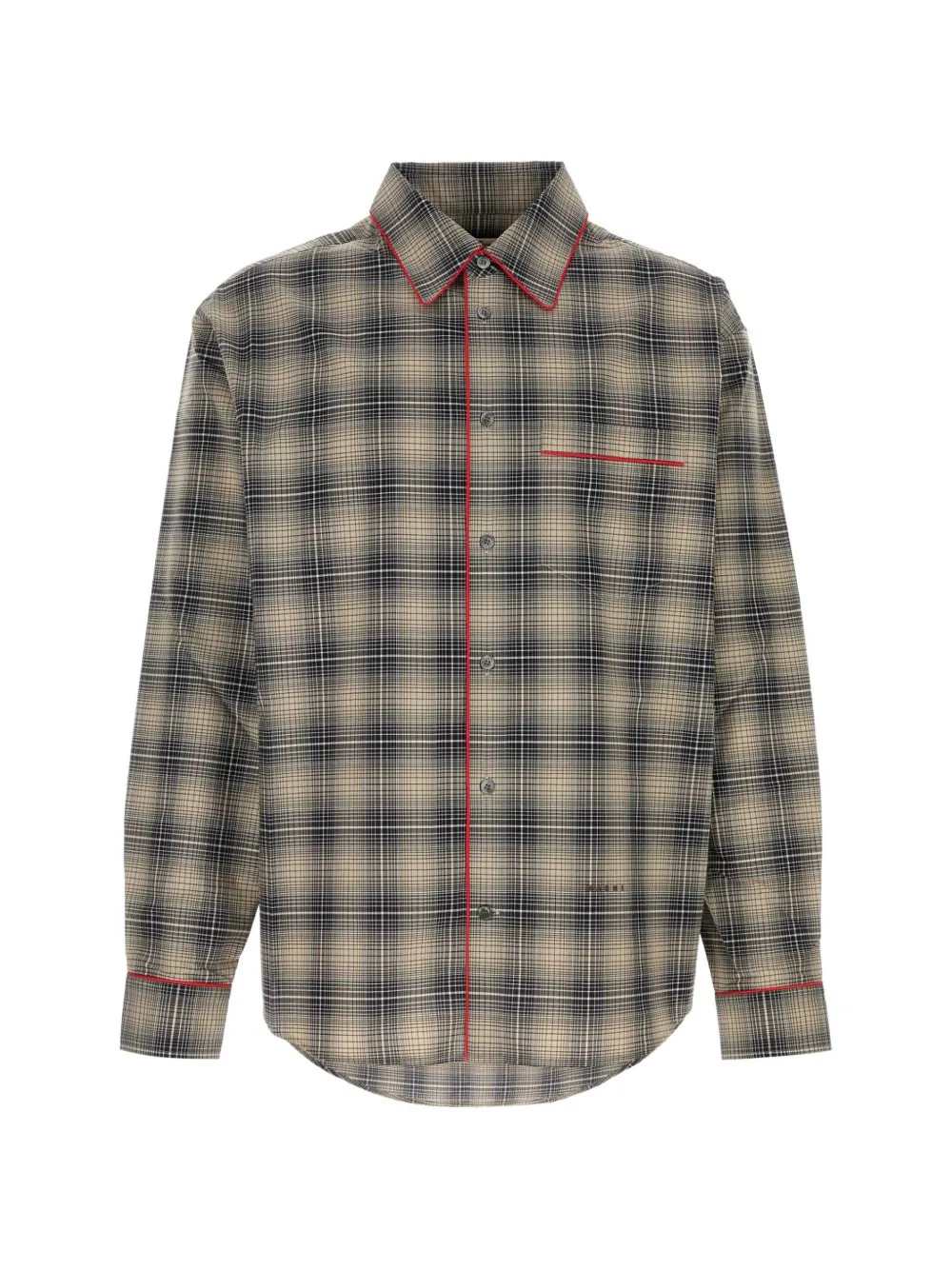 Marni Men Beige And Light Brown Ombré Check Shirt With Contrasting Piping. MARNI