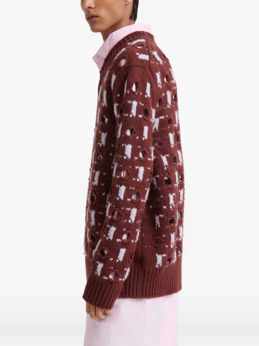Marni Men Brown Wool And Cashmere Sweater With Openwork Polka Dots MARNI