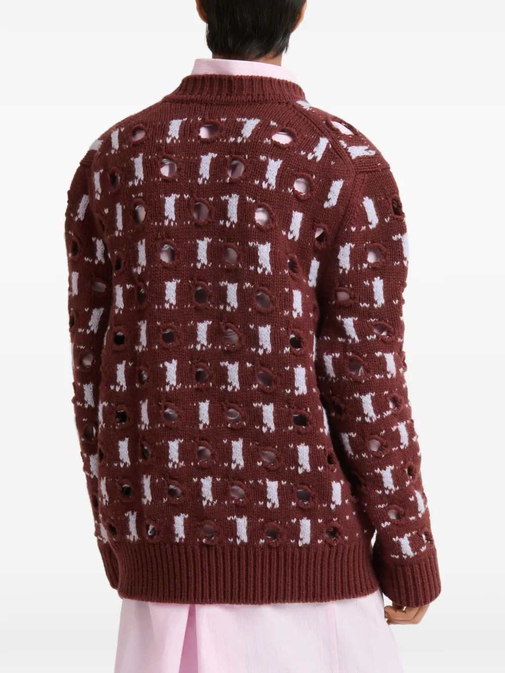 Marni Men Brown Wool And Cashmere Sweater With Openwork Polka Dots MARNI
