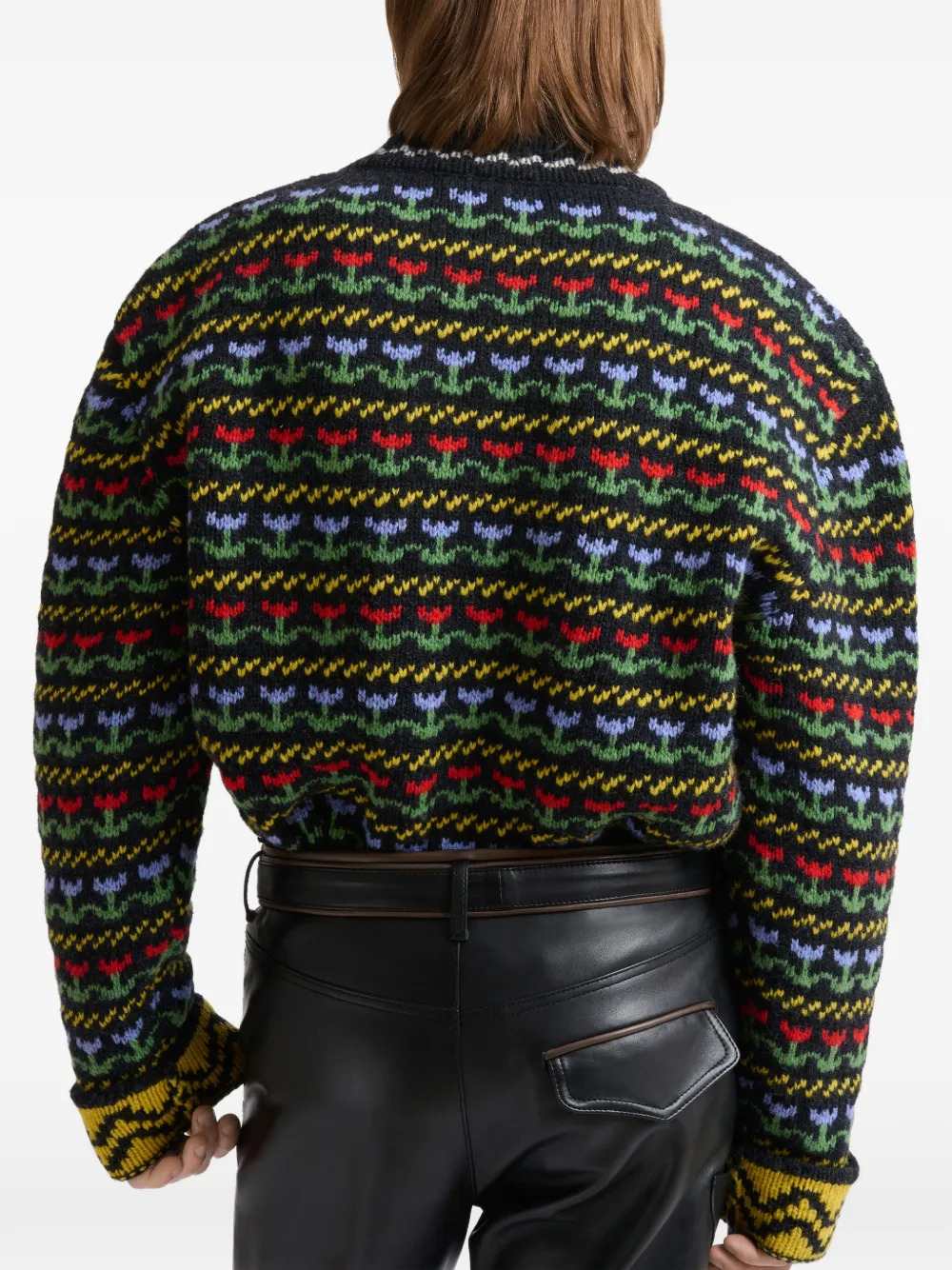 Marni Men Black Shetland Wool Sweater With Fair Isle Pattern MARNI