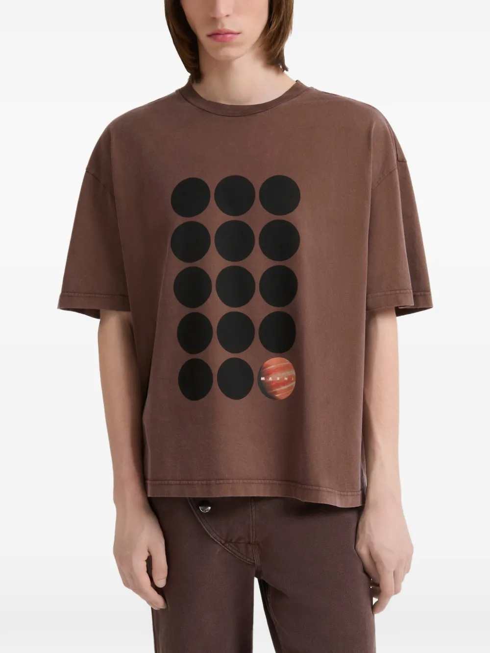 Marni Men Brown Cotton T-Shirt With Planet Print MARNI