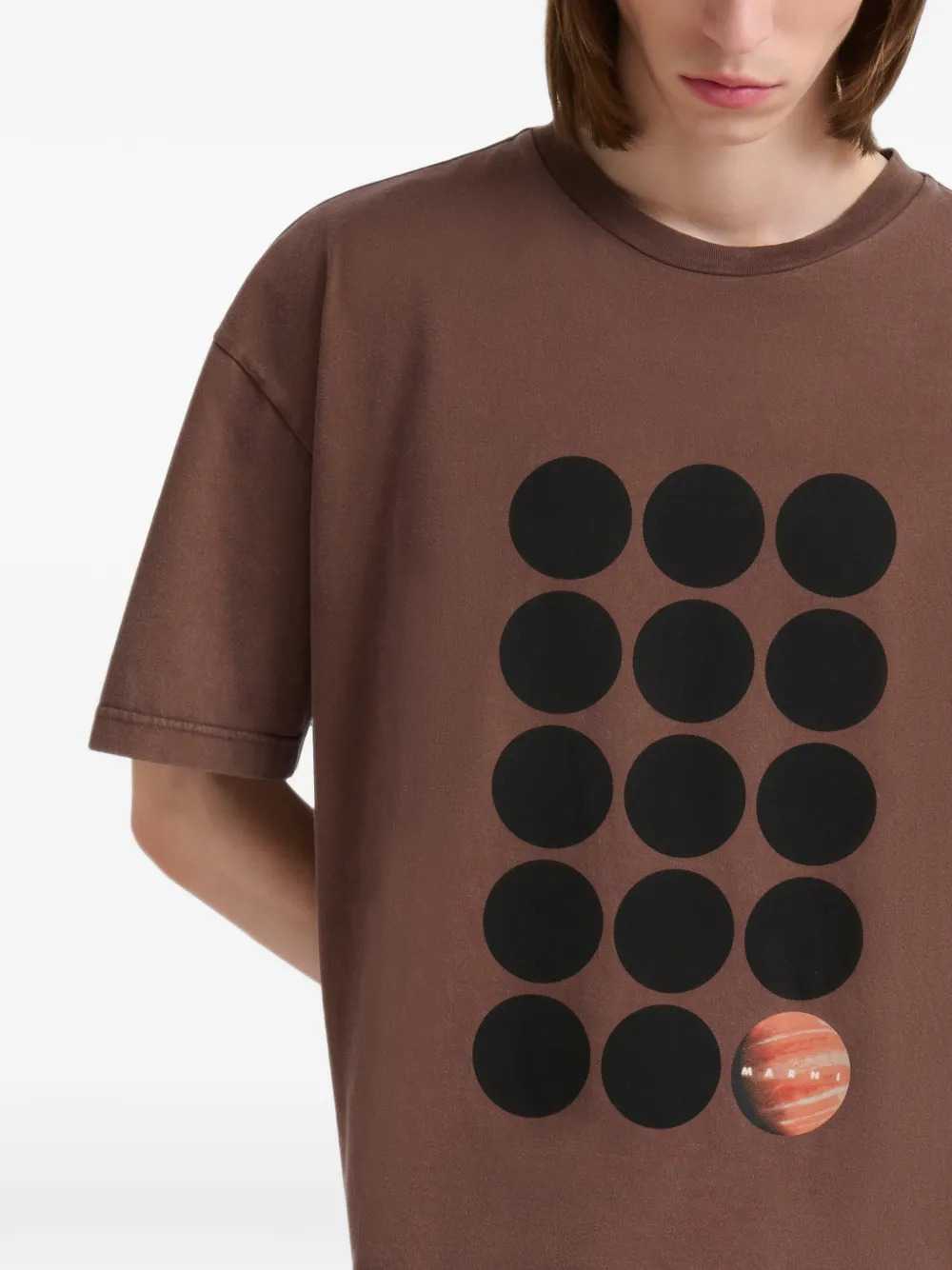 Marni Men Brown Cotton T-Shirt With Planet Print MARNI