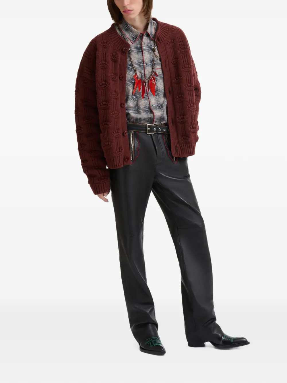 Marni Men Leather Trousers With Embroidered Inserts MARNI