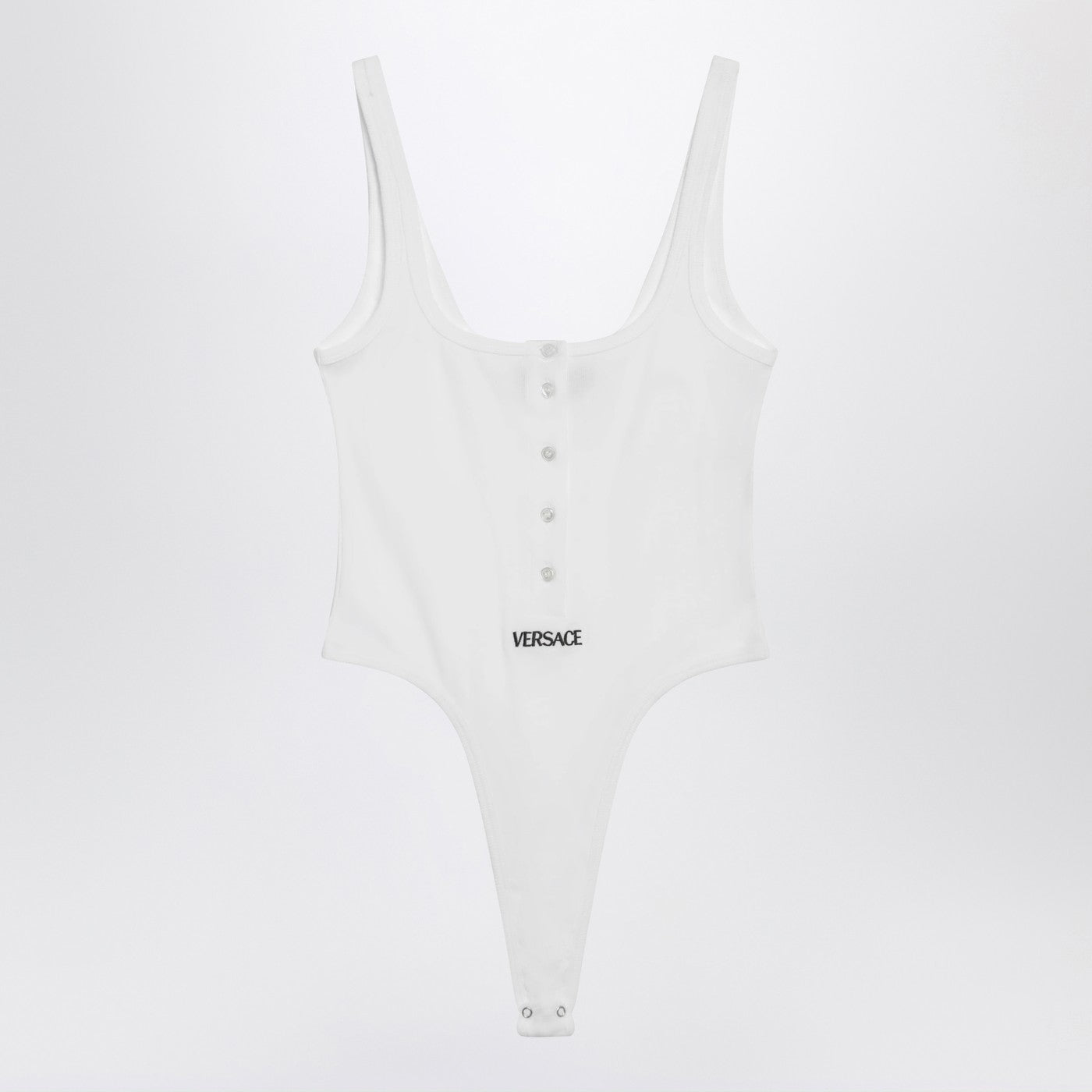 Versace White High-Cut Bodysuit With Embroidered Logo Women VERSACE