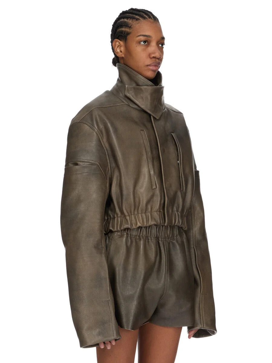 Rick Owens Women Leather Bomber Jacket - Collared Mac Bomber Washed RICK OWENS
