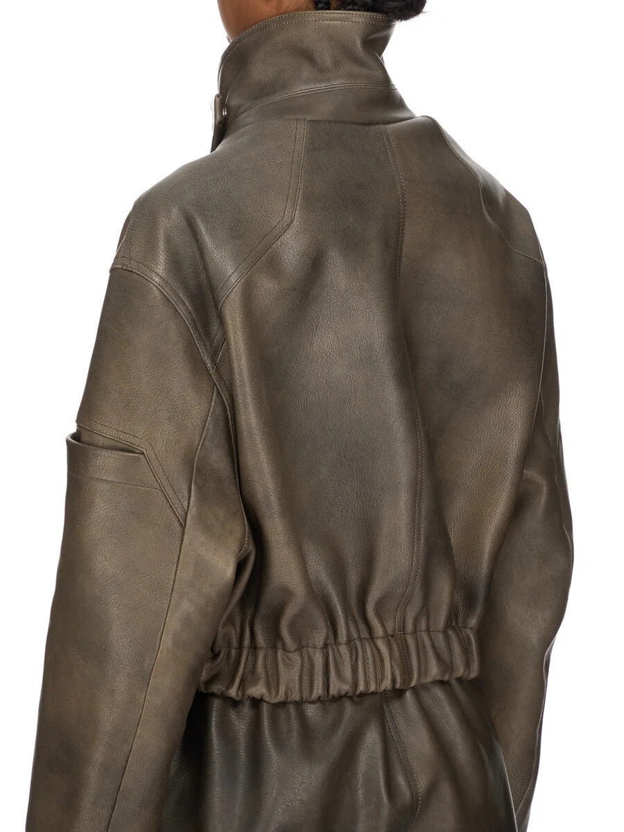 Rick Owens Women Leather Bomber Jacket - Collared Mac Bomber Washed RICK OWENS