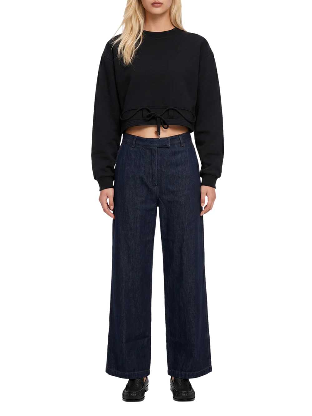 Dries Van Noten Women Black Drawstring Crew-Neck Cropped Sweatshirt DRIES VAN NOTEN