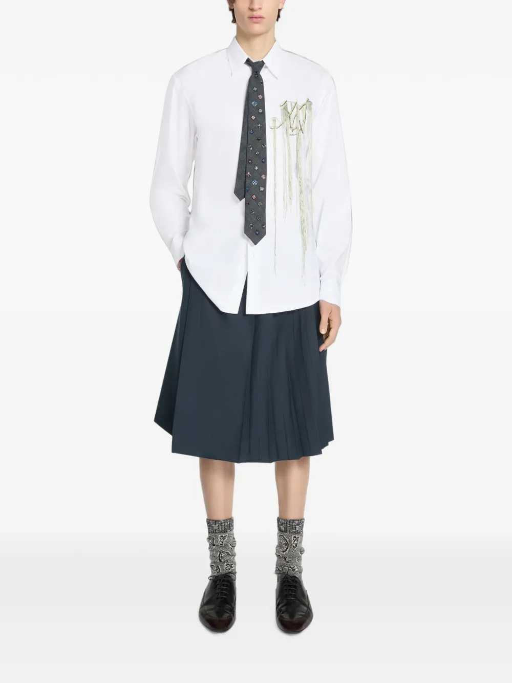 Dries Van Noten Men Embroidered Wool Tie DRIES VAN NOTEN
