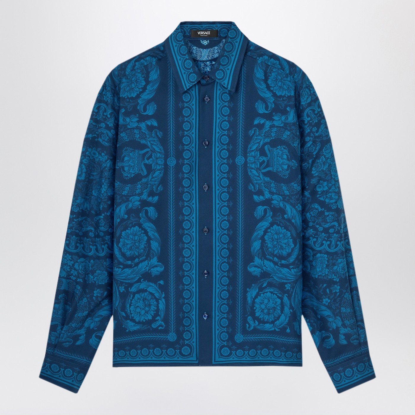 Versace Slim-Fit Printed Silk Twill Shirt In Blue Men VERSACE