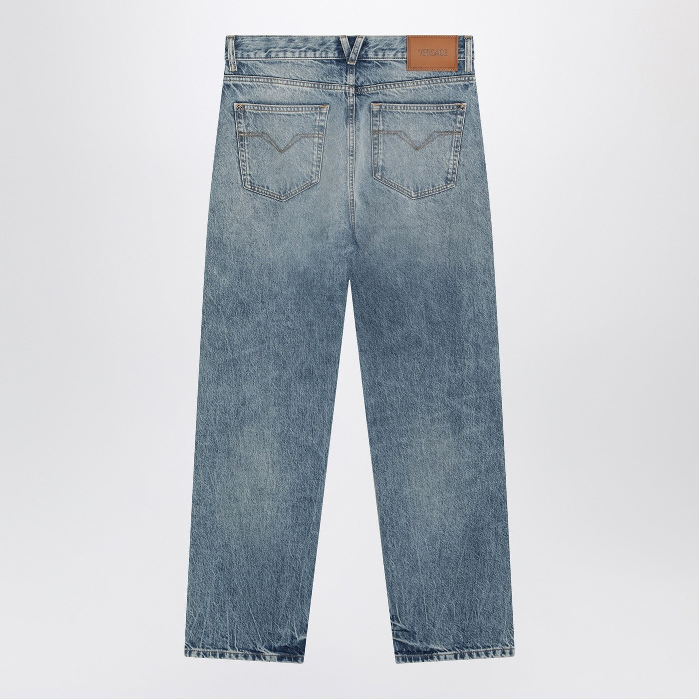 Versace Blue Washed-Effect Jeans With Small Studs Men VERSACE