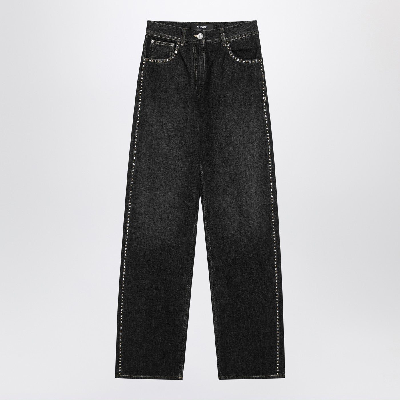Versace Black Jeans With Studs And Crystals Women VERSACE