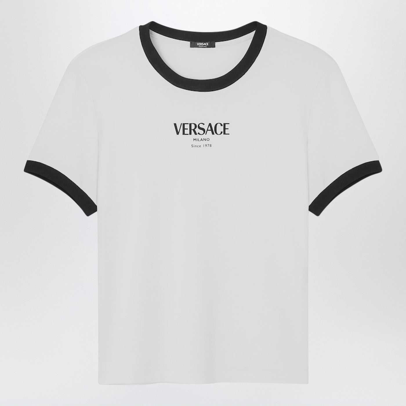 Versace White/Black Stretch Viscose Jersey T-Shirt Women VERSACE