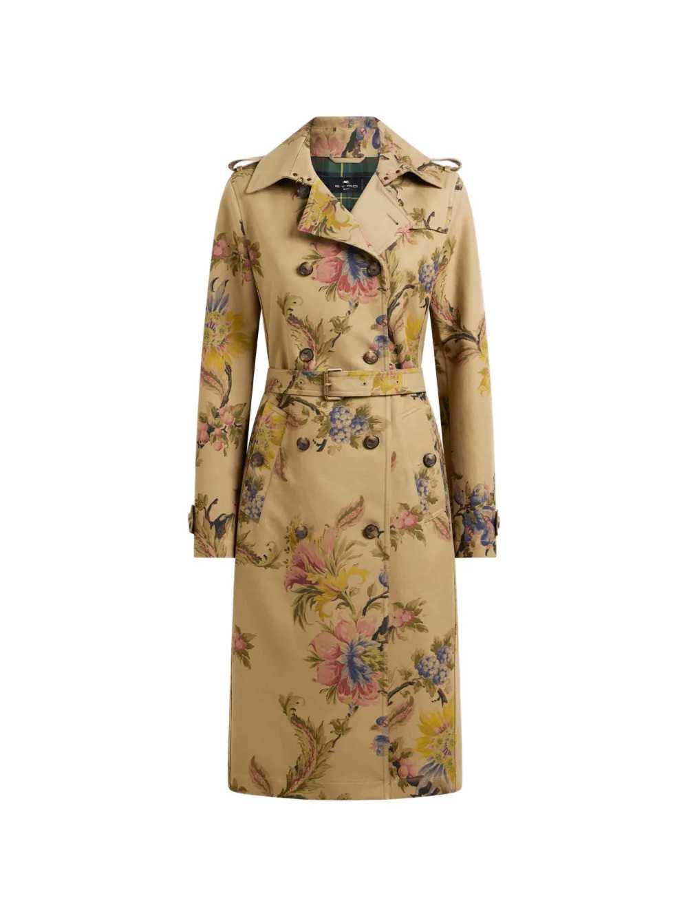 Etro Women Cotton Gabardine Trench Coat With Floral Pattern ETRO