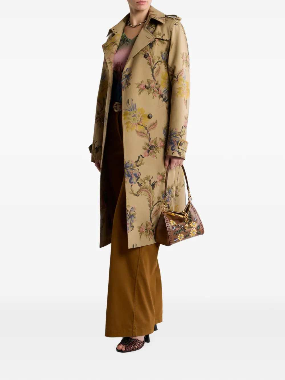 Etro Women Cotton Gabardine Trench Coat With Floral Pattern ETRO