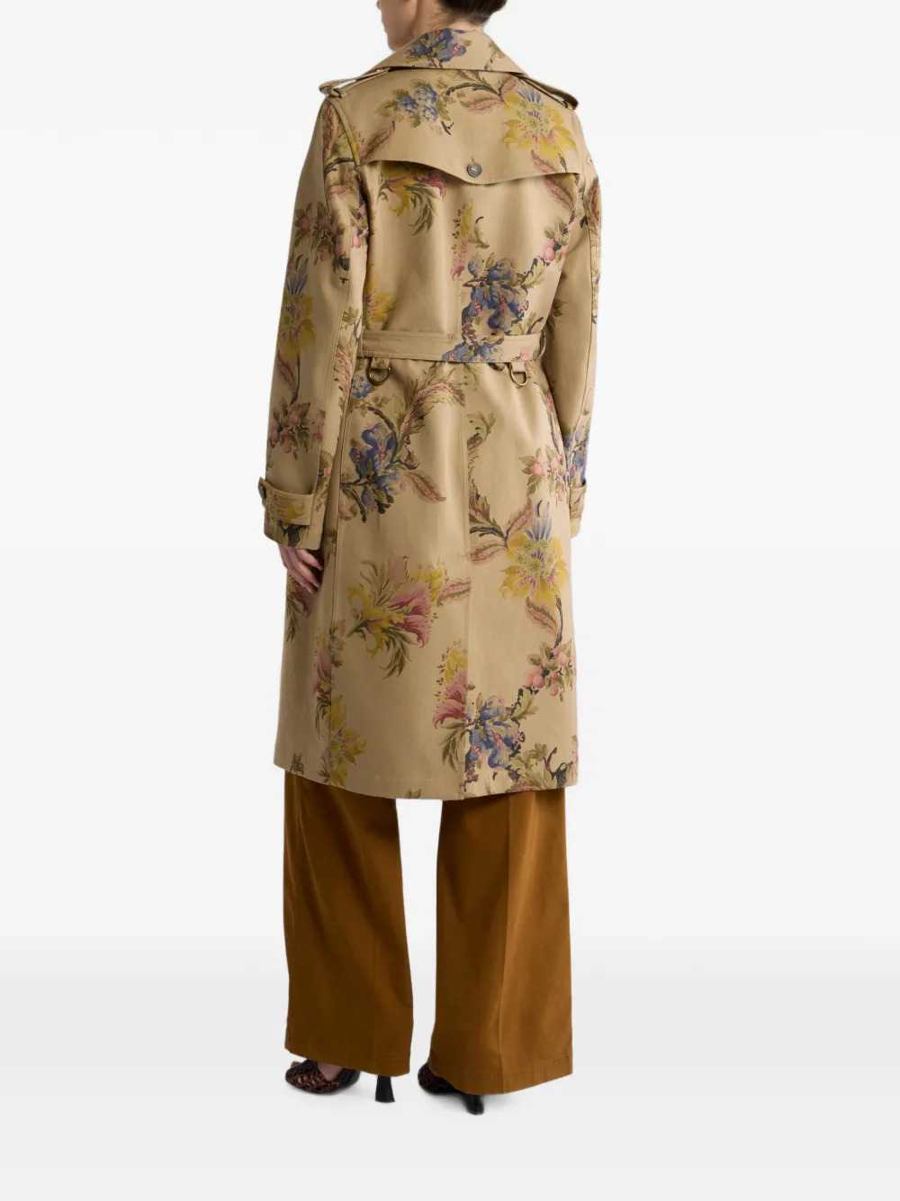 Etro Women Cotton Gabardine Trench Coat With Floral Pattern ETRO