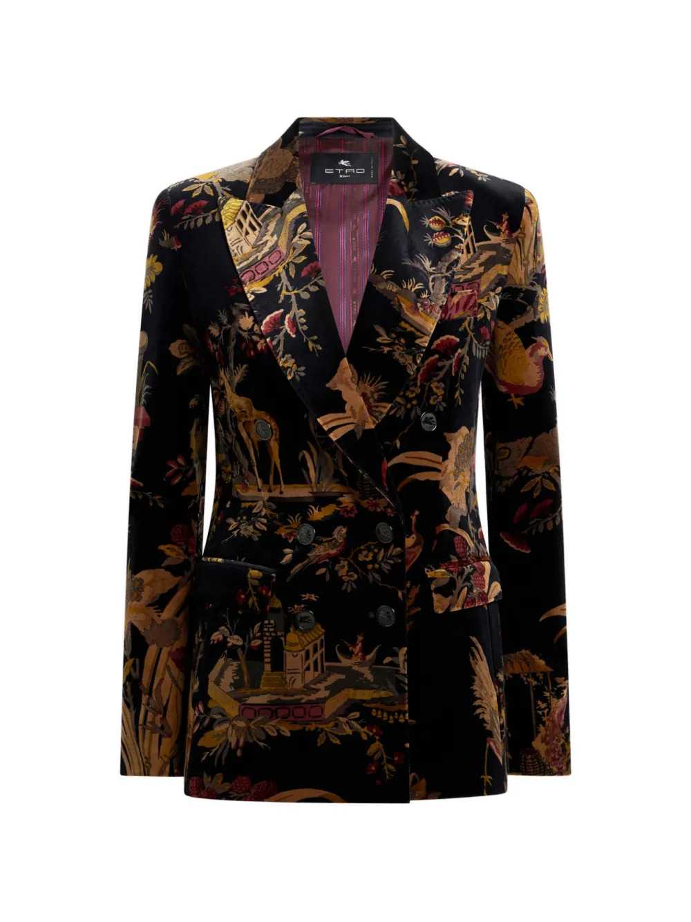 Etro Women Double-Breasted Cotton Velvet Jacket With Floral And Animal Print ETRO