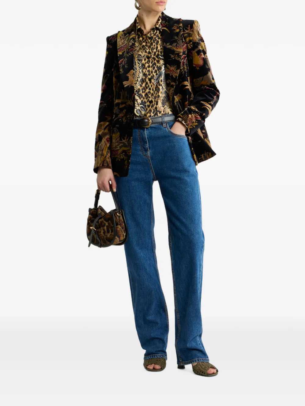 Etro Women Double-Breasted Cotton Velvet Jacket With Floral And Animal Print ETRO