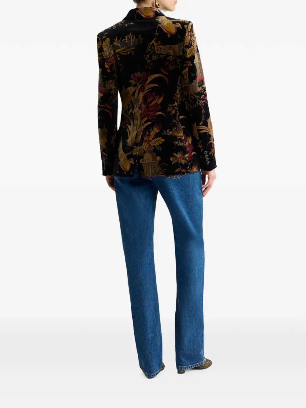 Etro Women Double-Breasted Cotton Velvet Jacket With Floral And Animal Print ETRO