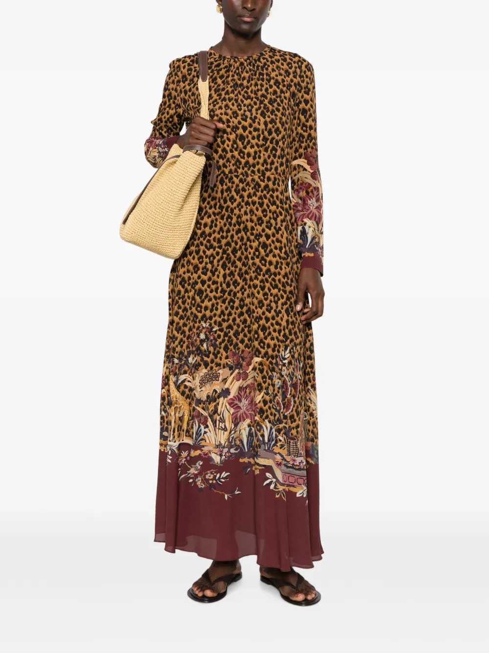 Etro Women Leopard-Print Maxi Dress With Floral Trim. ETRO