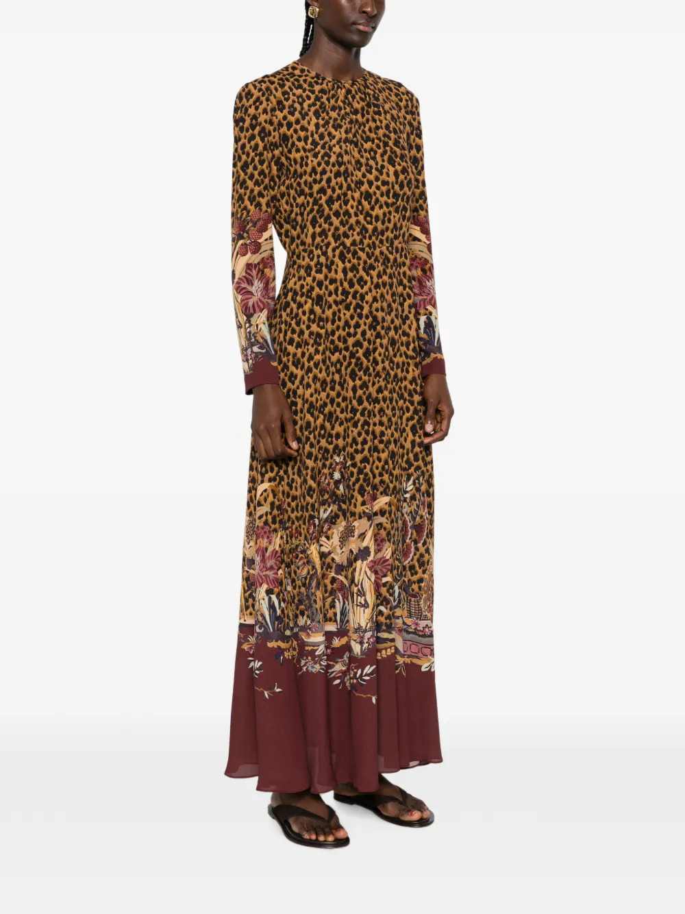 Etro Women Leopard-Print Maxi Dress With Floral Trim. ETRO