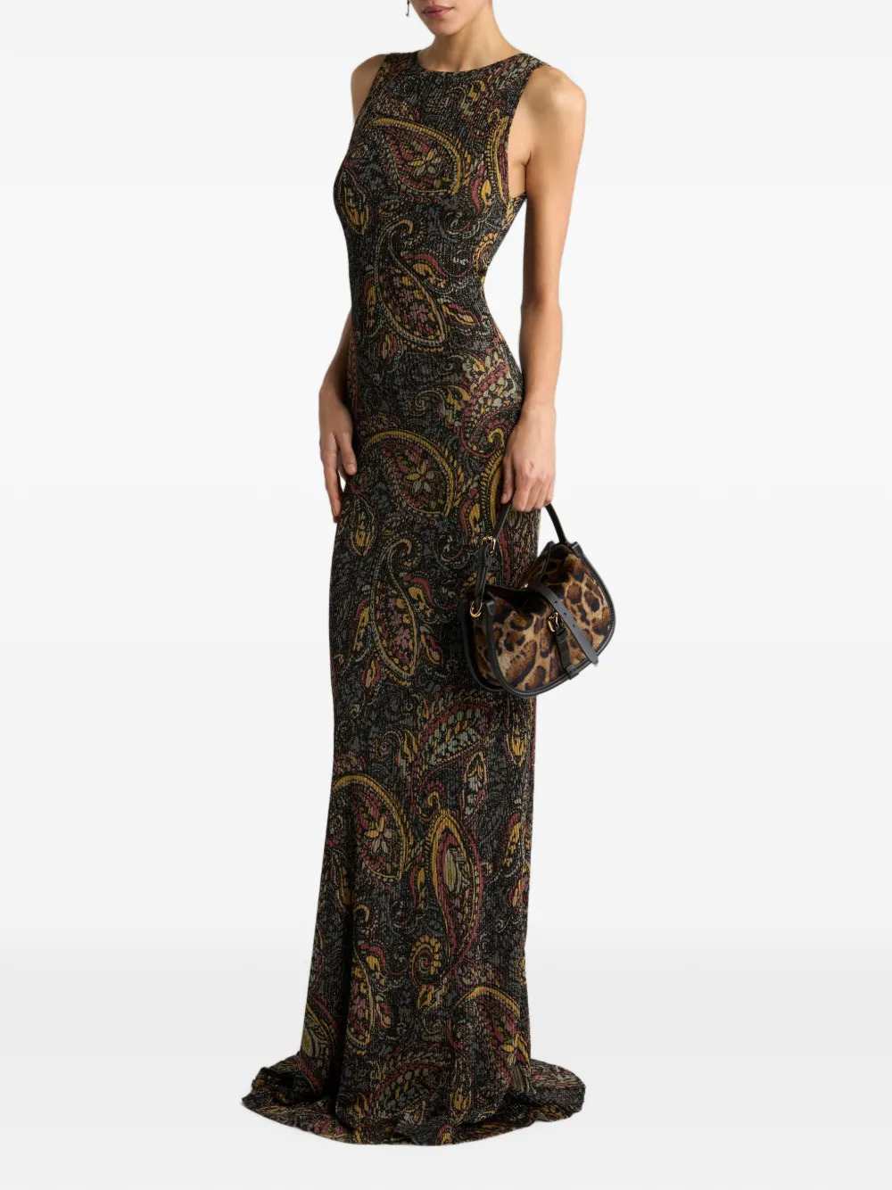 Etro Women Ribbed Maxi Dress With Paisley Floral Pattern ETRO