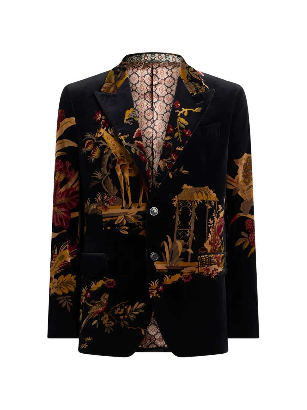 Etro Men Single-Breasted Cotton Velvet Jacket With Applied Floral And Animal Print ETRO