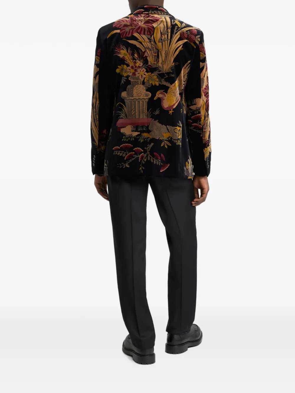 Etro Men Single-Breasted Cotton Velvet Jacket With Applied Floral And Animal Print ETRO