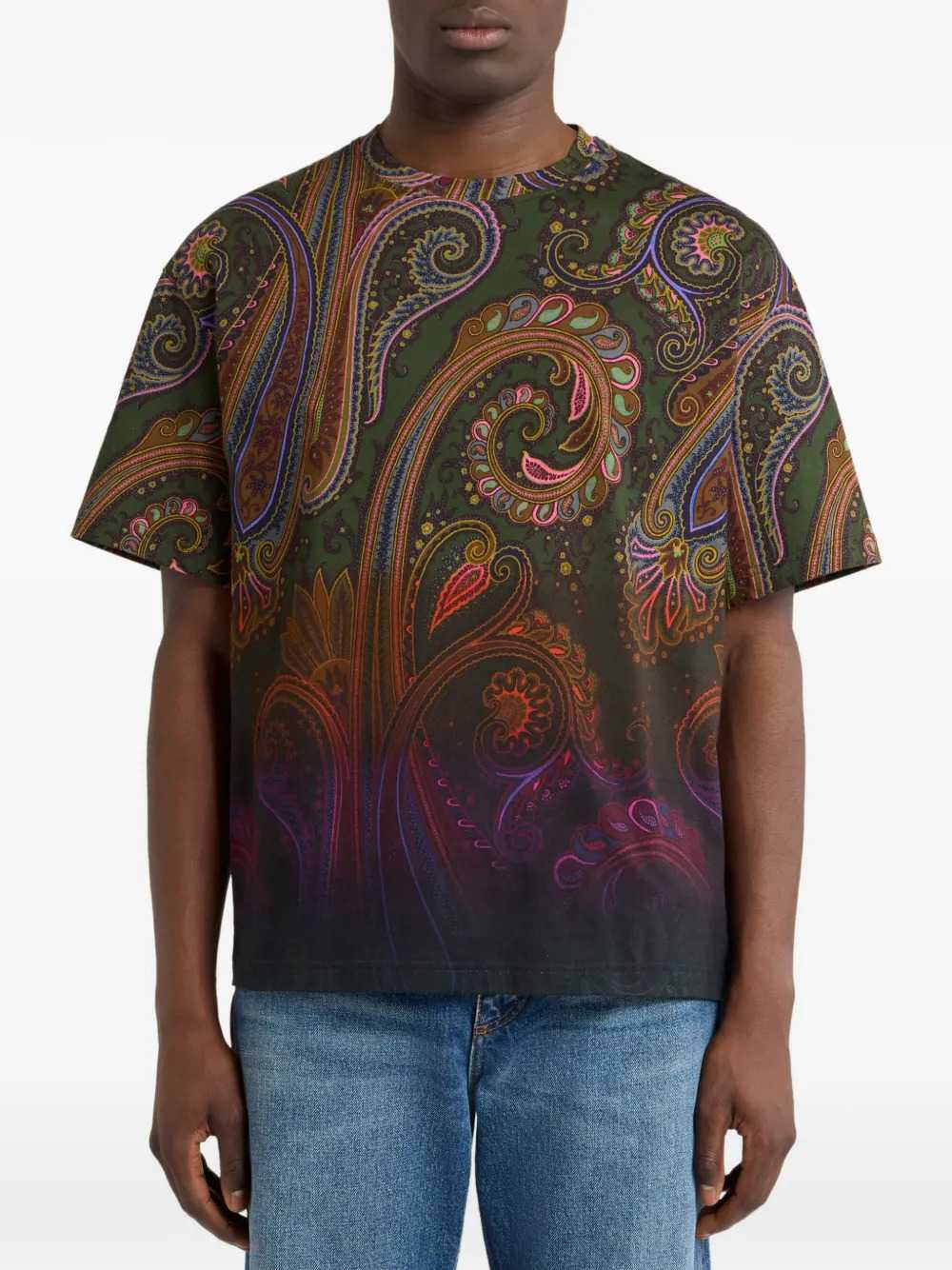 Etro Men Cotton Jersey T-Shirt With A Shaded Paisley Pattern ETRO