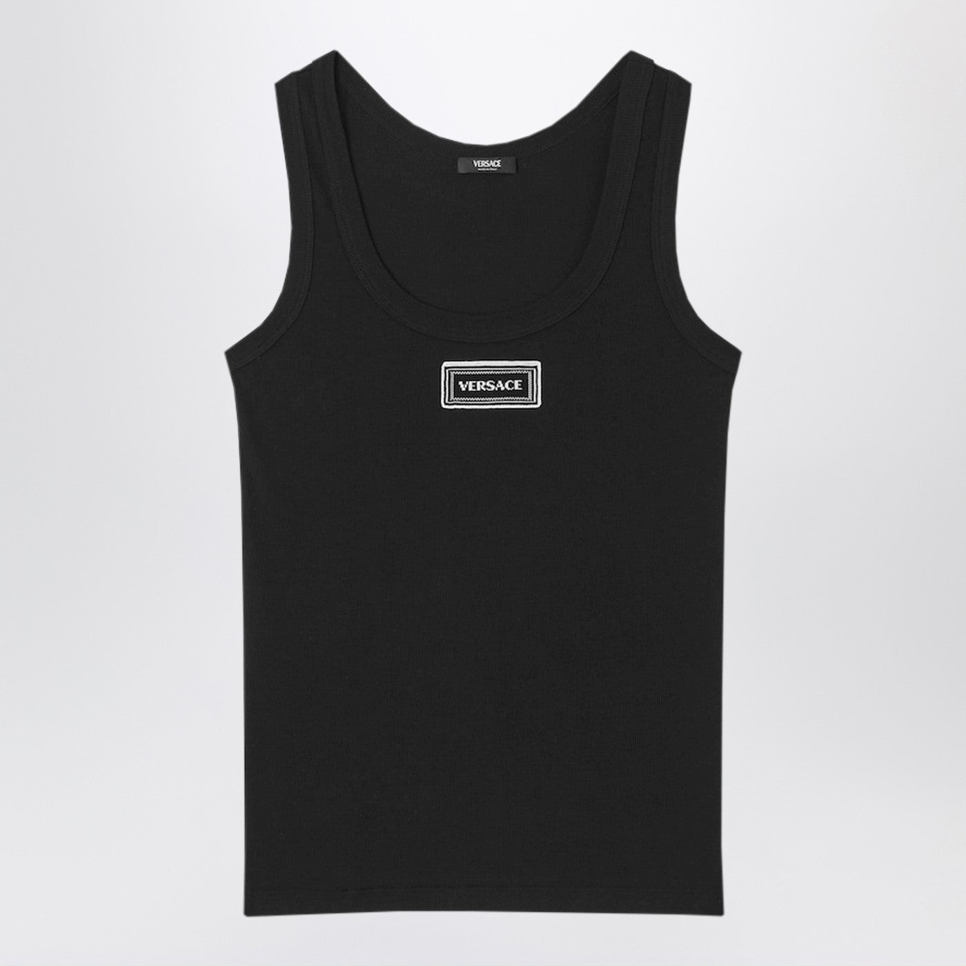 Versace Black Stretch Ribbed Cotton Tank Top Women VERSACE