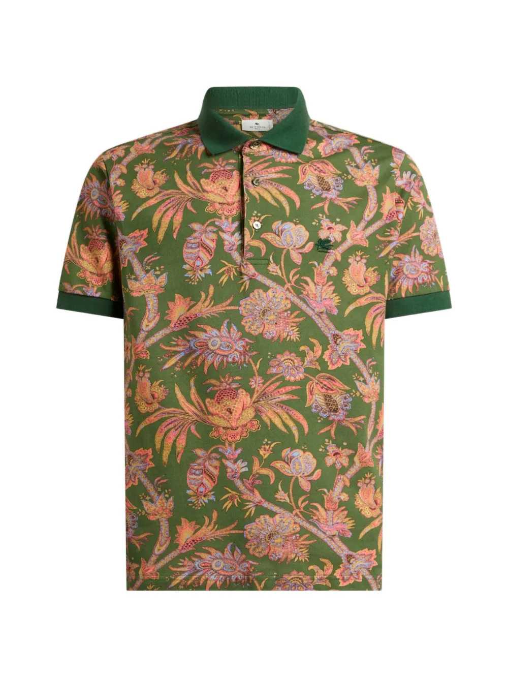 Etro Men Cotton Piqué Polo Shirt With Paisley Floral Motif ETRO