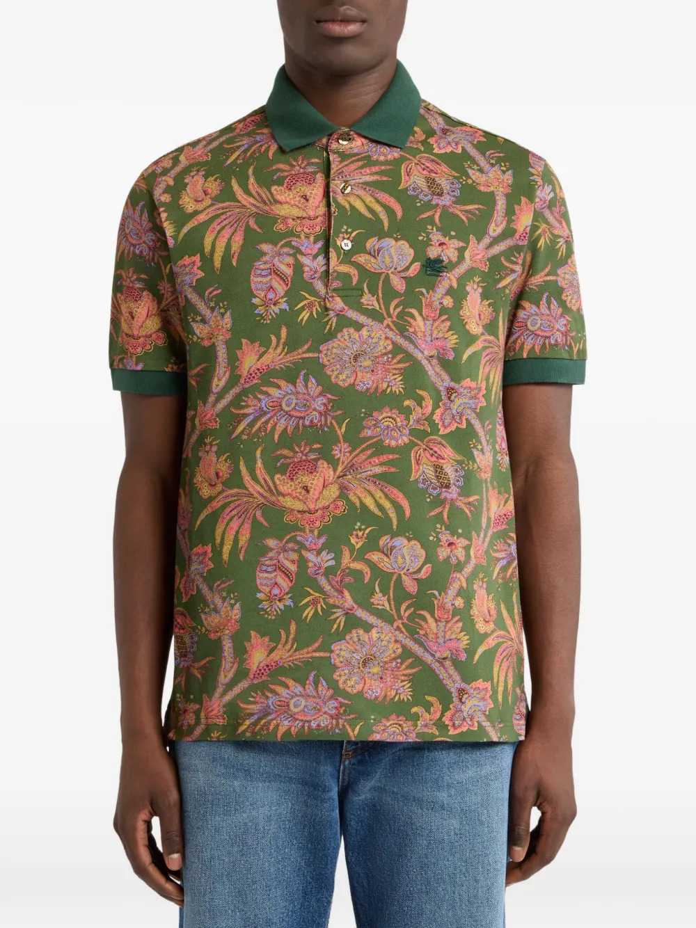 Etro Men Cotton Piqué Polo Shirt With Paisley Floral Motif ETRO