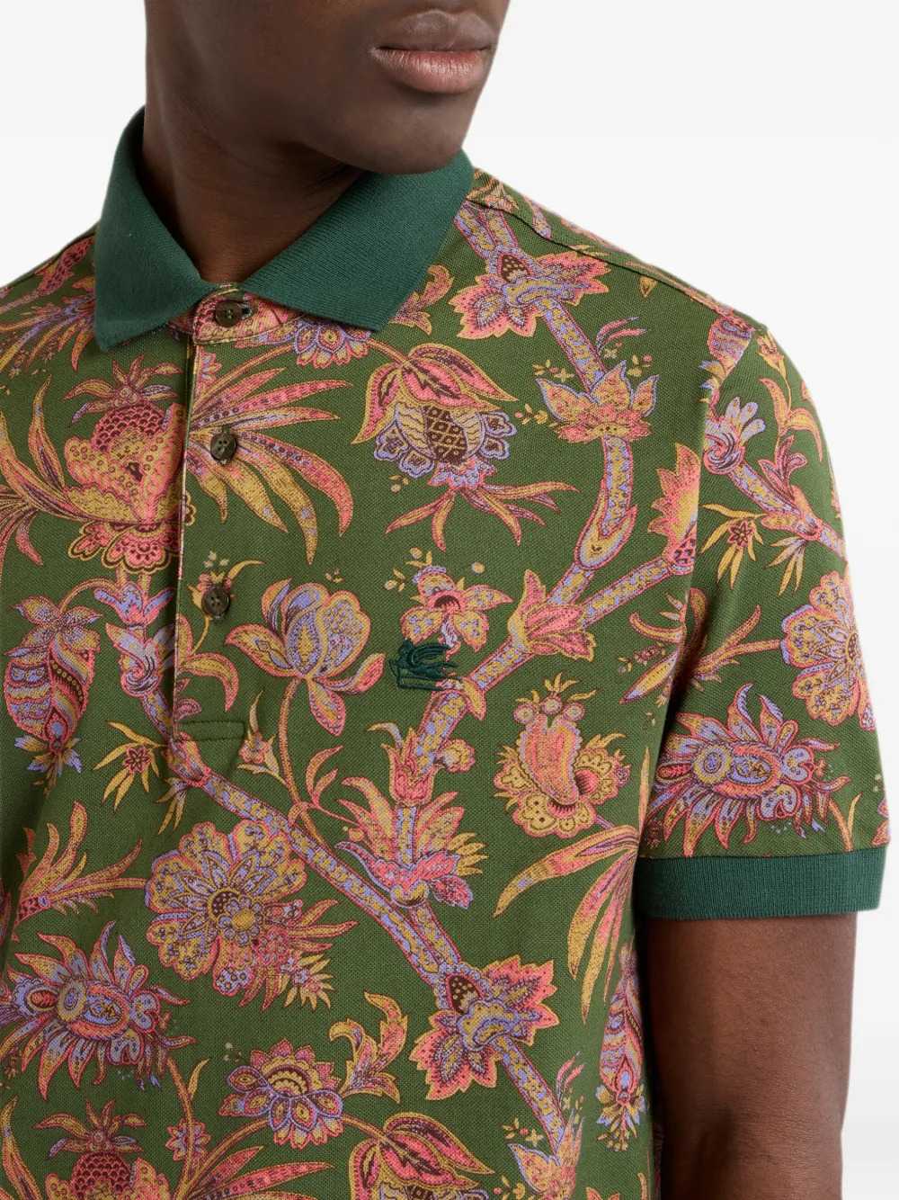 Etro Men Cotton Piqué Polo Shirt With Paisley Floral Motif ETRO