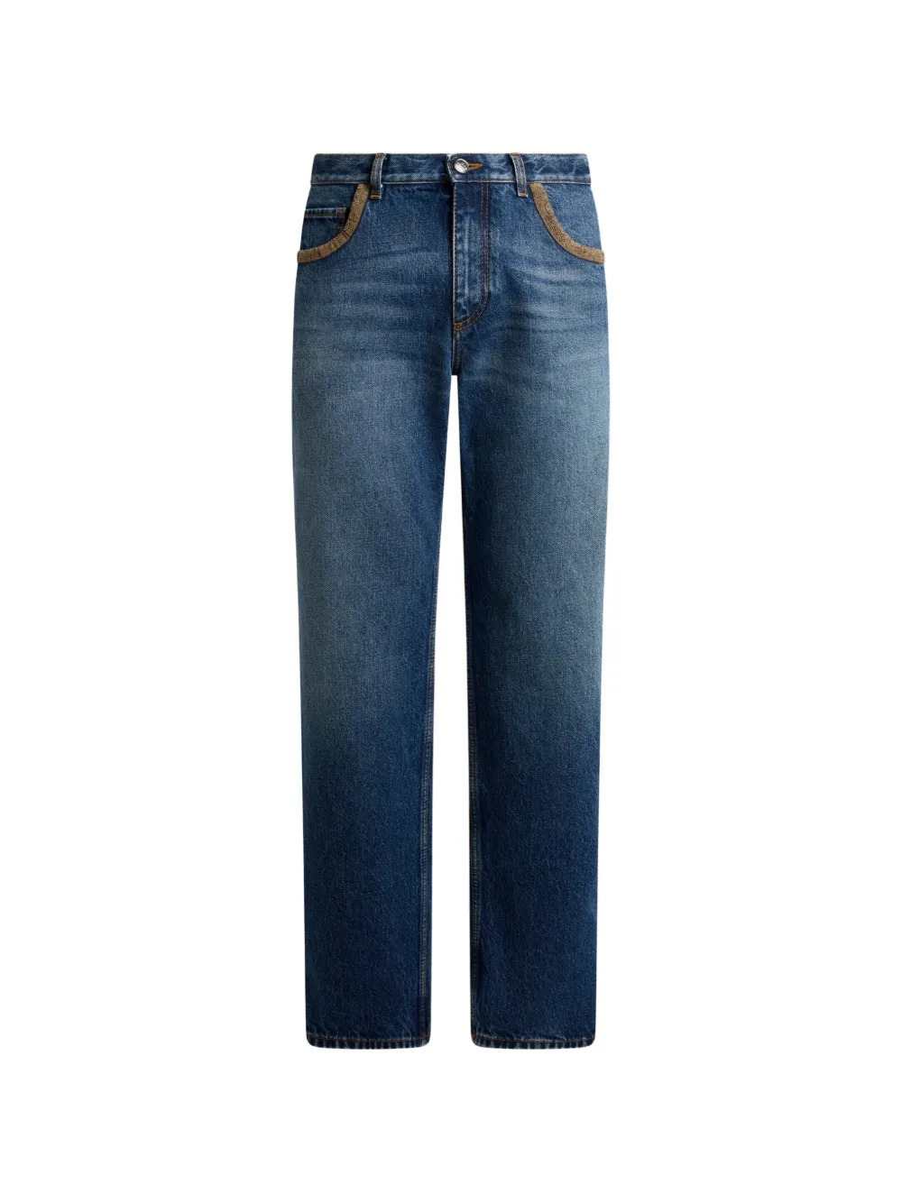 Etro Men Cotton Denim Jeans With Contrast Details And A Straight-Leg Cut ETRO
