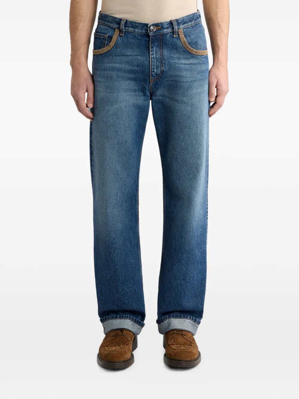 Etro Men Cotton Denim Jeans With Contrast Details And A Straight-Leg Cut ETRO