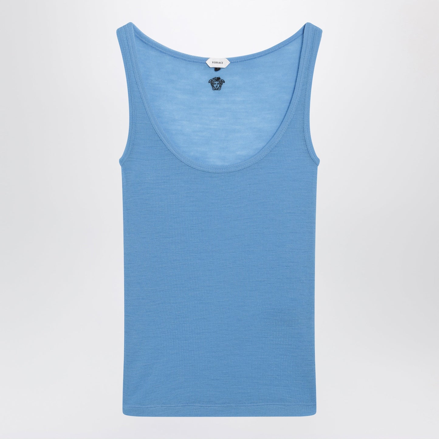 Versace Blue Wool Tank Top With Logo Embroidery Women VERSACE