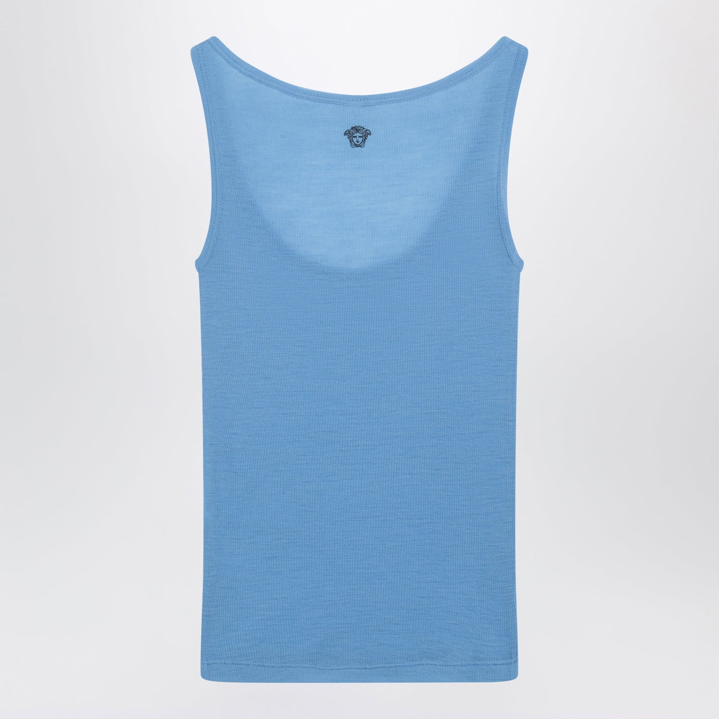 Versace Blue Wool Tank Top With Logo Embroidery Women VERSACE