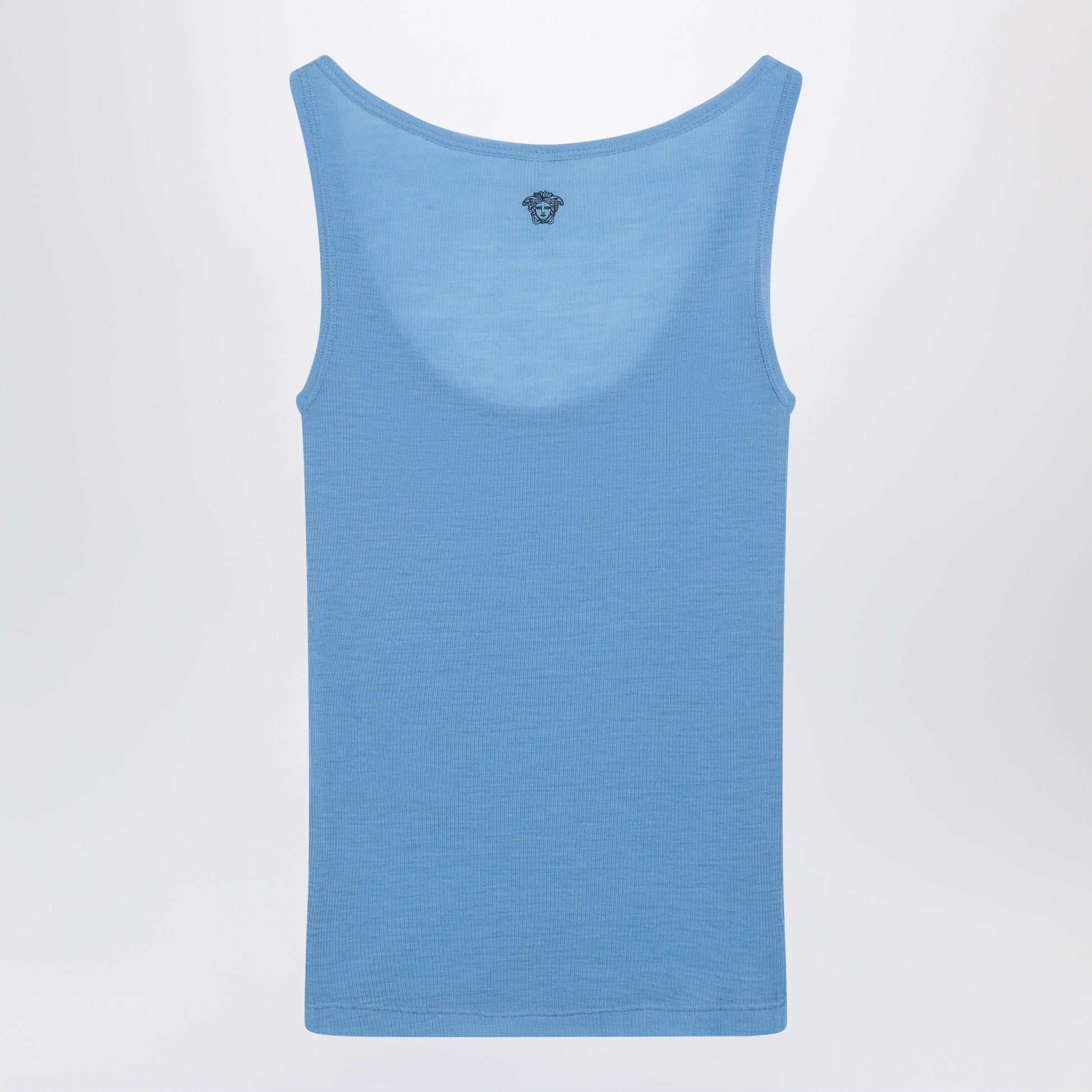Versace Blue Wool Tank Top With Logo Embroidery Women VERSACE