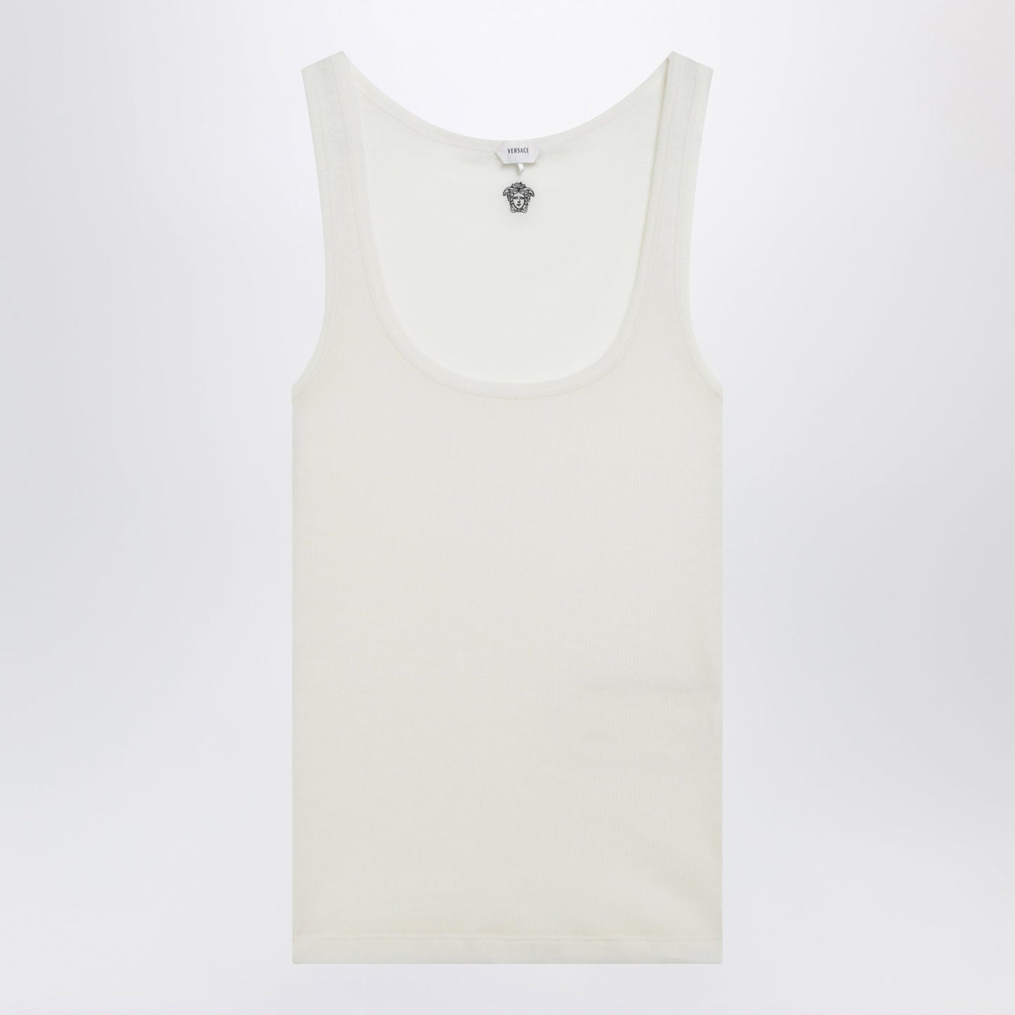 Versace Cream Wool Tank Top With Logo Embroidery Women VERSACE