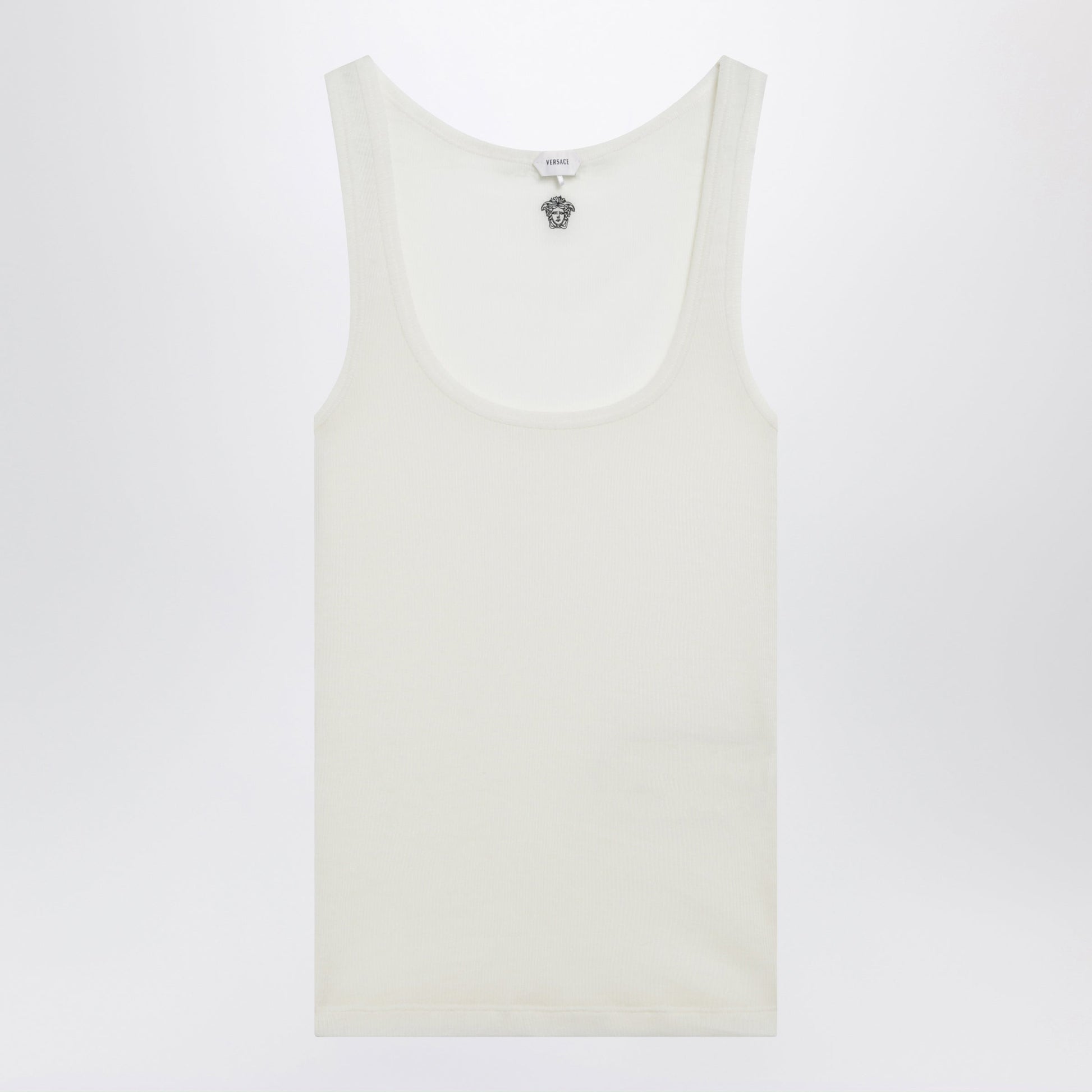 Versace Cream Wool Tank Top With Logo Embroidery Women VERSACE