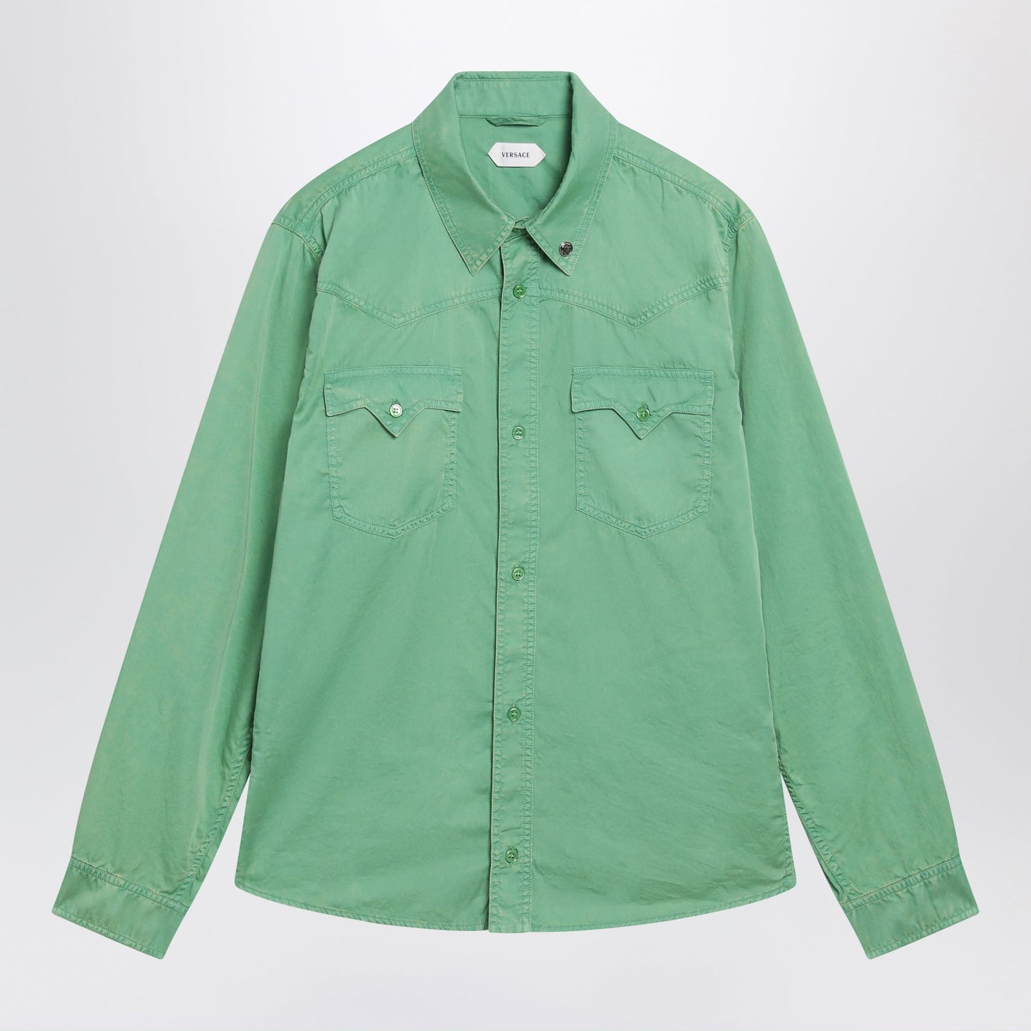 Versace Green Cotton Shirt Men VERSACE