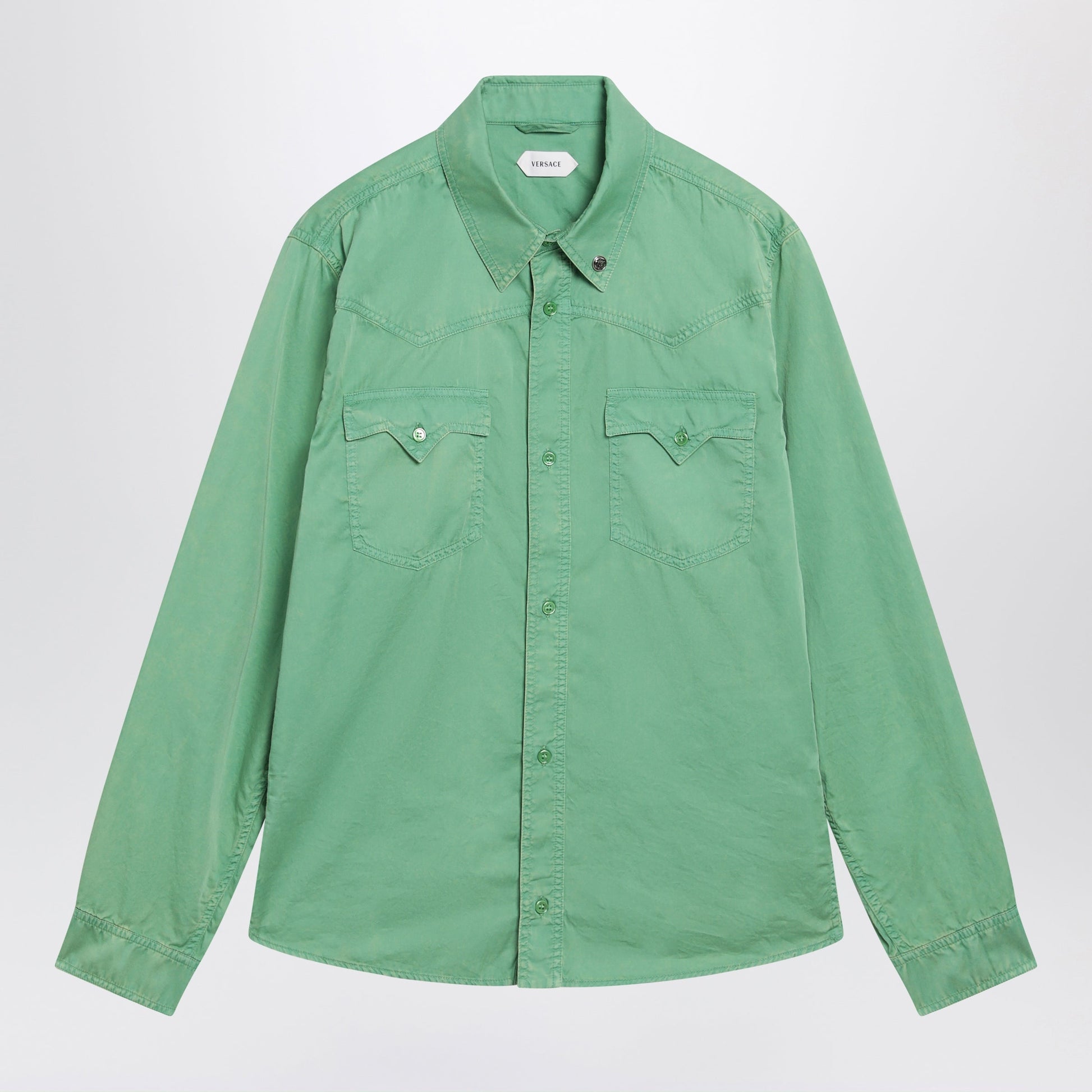 Versace Green Cotton Shirt Men VERSACE
