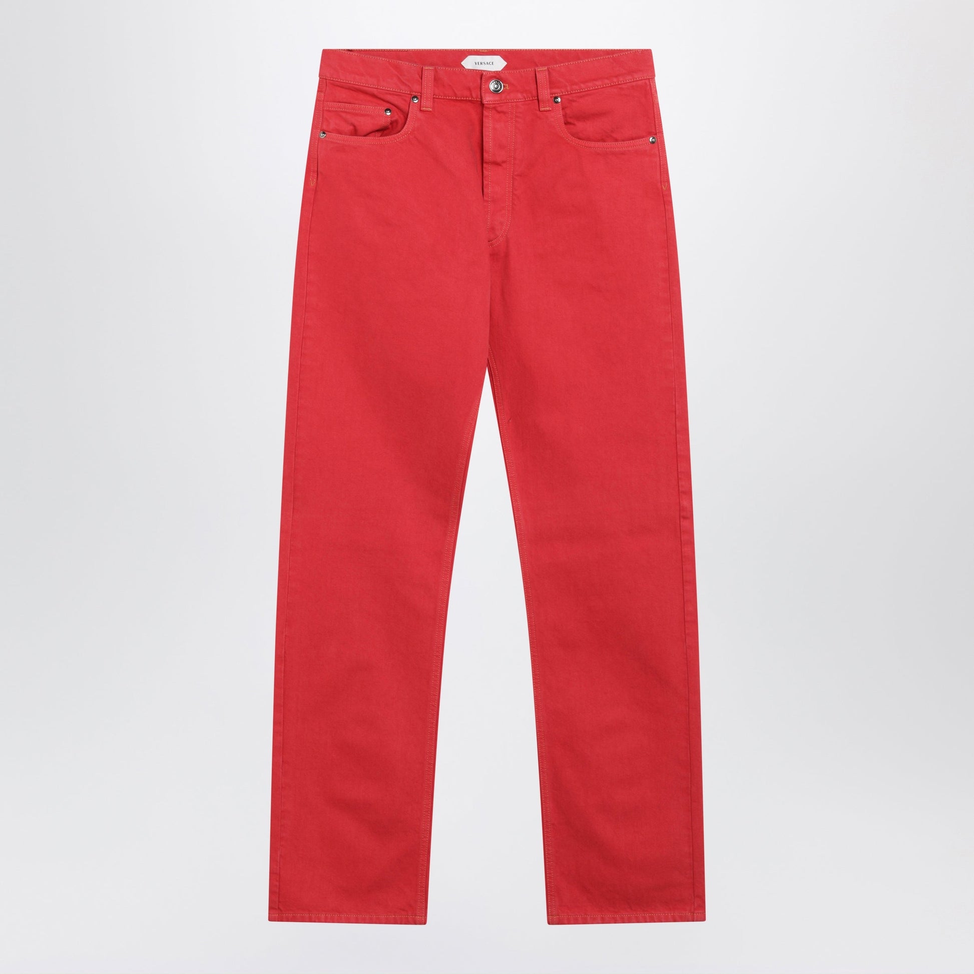 Versace Straight-Leg Cotton Denim Jeans In Red Men VERSACE