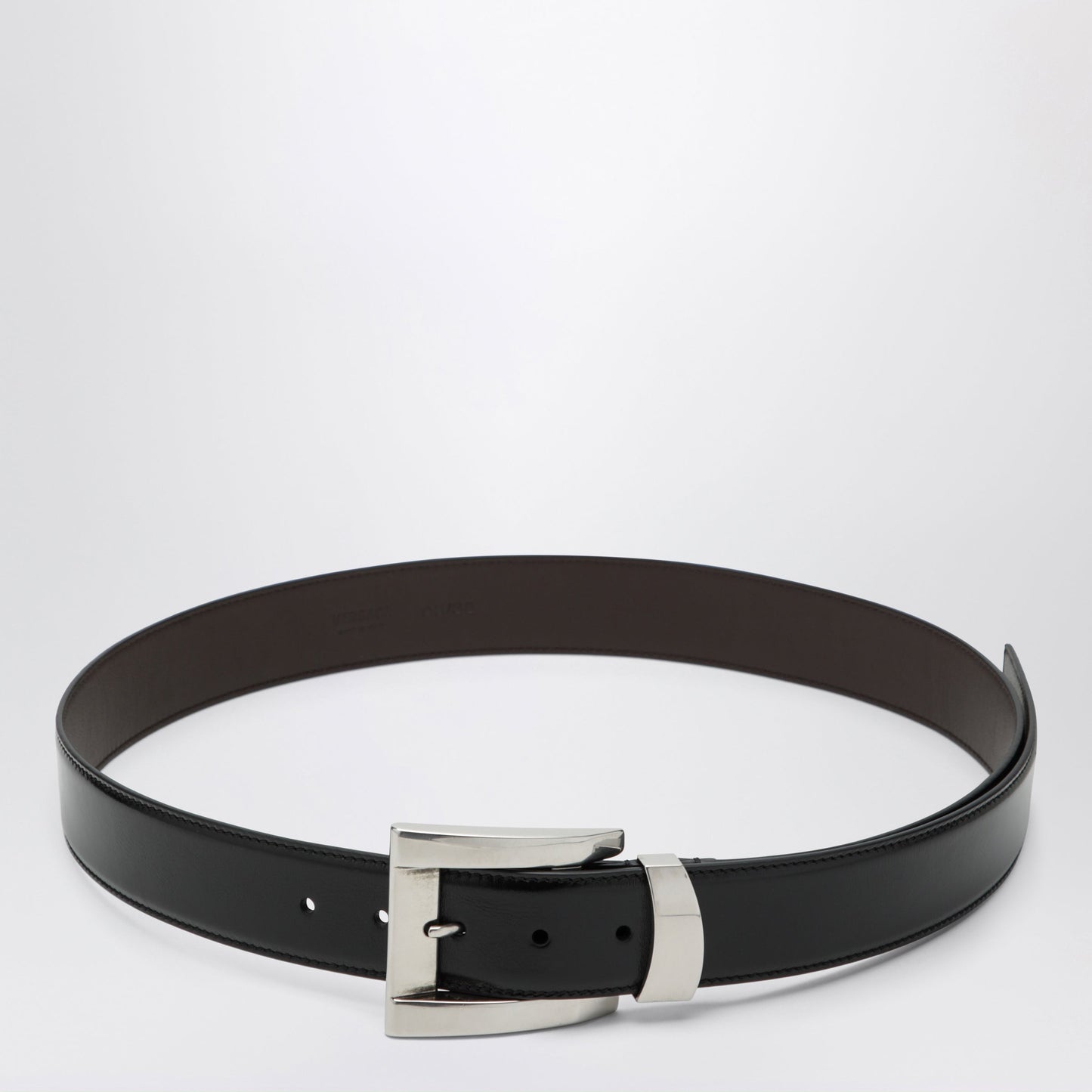 Versace Black Leather Belt With Logo Lettering Men VERSACE