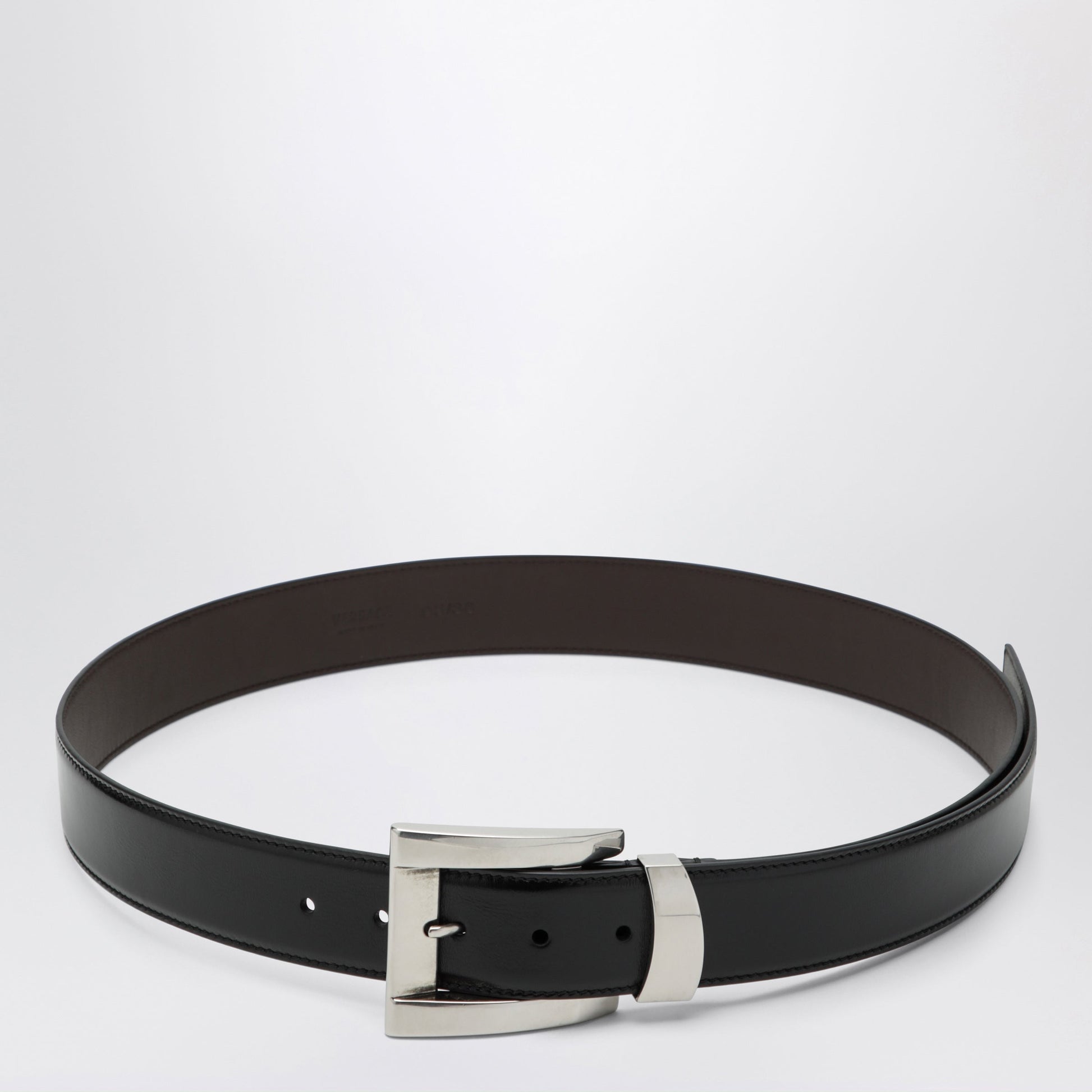Versace Black Leather Belt With Logo Lettering Men VERSACE