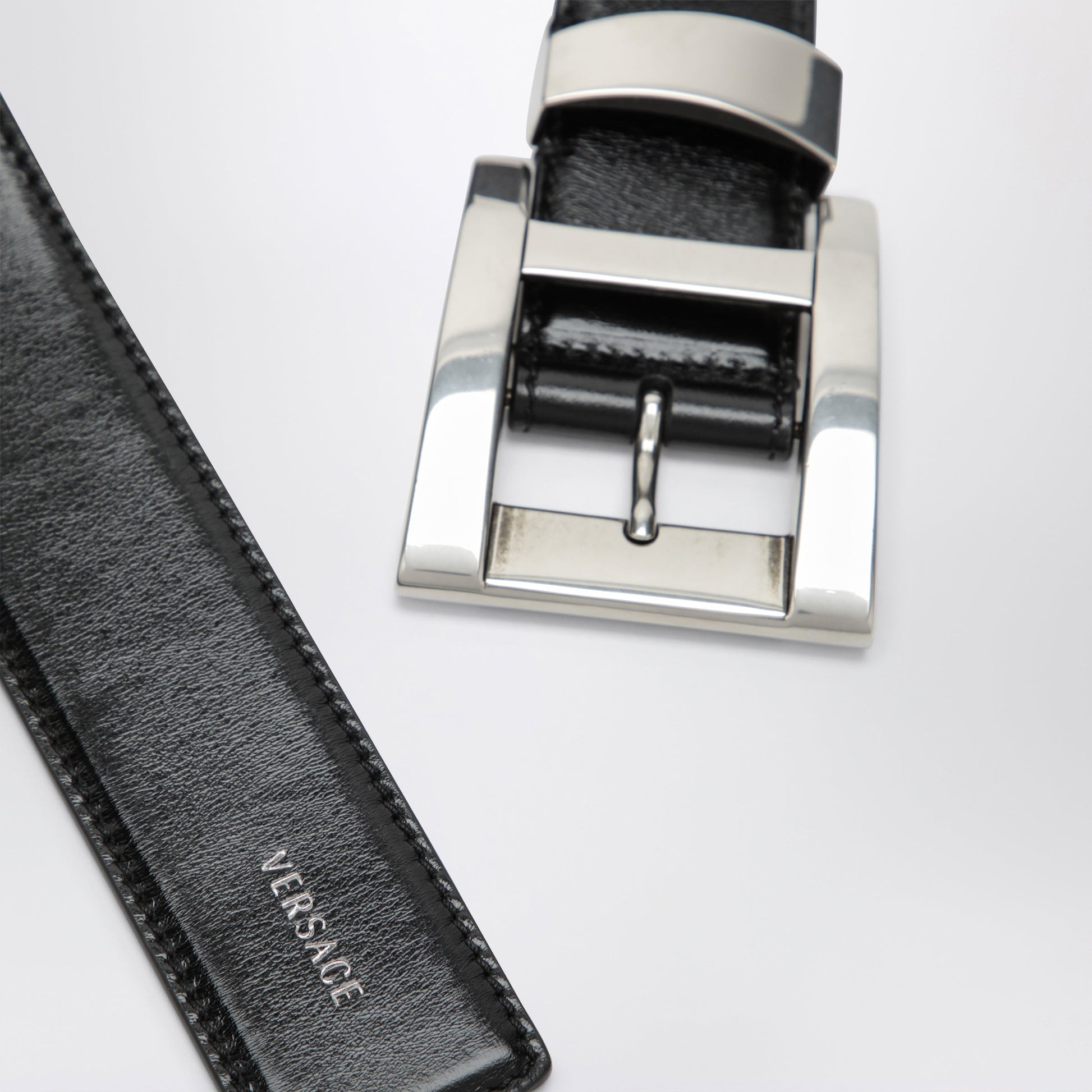Versace Black Leather Belt With Logo Lettering Men VERSACE