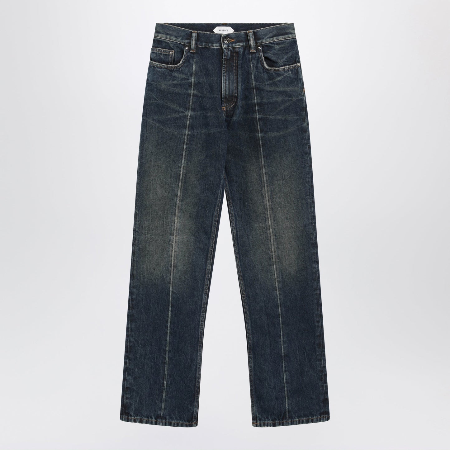 Versace Straight-Leg Stonewashed Cotton Denim Jeans In Blue Men VERSACE